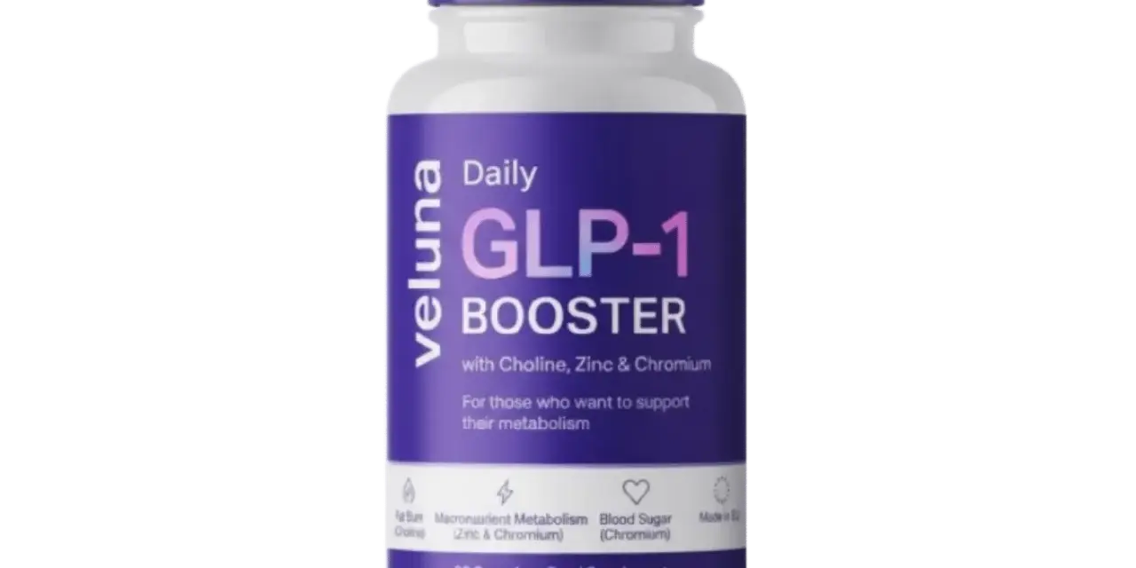 Veluna Daily GLP-1 Booster, ett receptfritt kosttillskott för metabolismstöd. Innehåller Choline, Zink & Chromium.