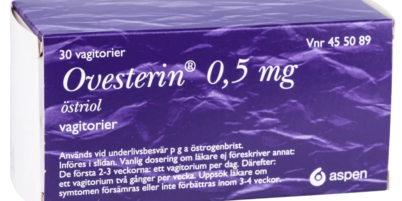 Ovesterin 0,5 mg vagitorier mot torra slemhinnor i hela kroppen. För behandling av underlivsbesvär vid östrogenbrist.