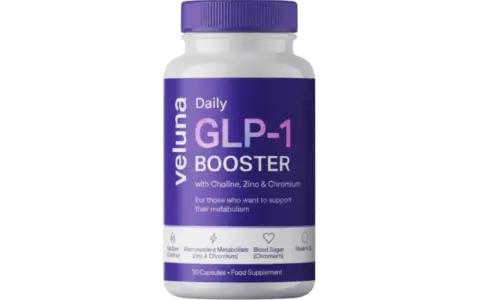 Veluna Daily GLP-1 Booster, ett receptfritt kosttillskott för metabolismstöd. Innehåller Choline, Zink & Chromium.