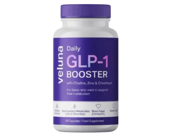 Veluna Daily GLP-1 Booster, ett receptfritt kosttillskott för metabolismstöd. Innehåller Choline, Zink & Chromium.