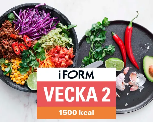 En färgstark bowl med köttfärs, majs, rödkål, tomat, avokado och lime. Text: "iFORM VEcka 2 1500 kcal".