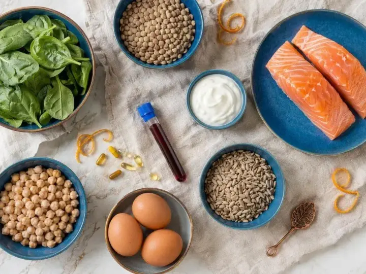 Mat som lax, ägg, spenat och solrosfrön kan hjälpa mot b-vitamin brist symptom.