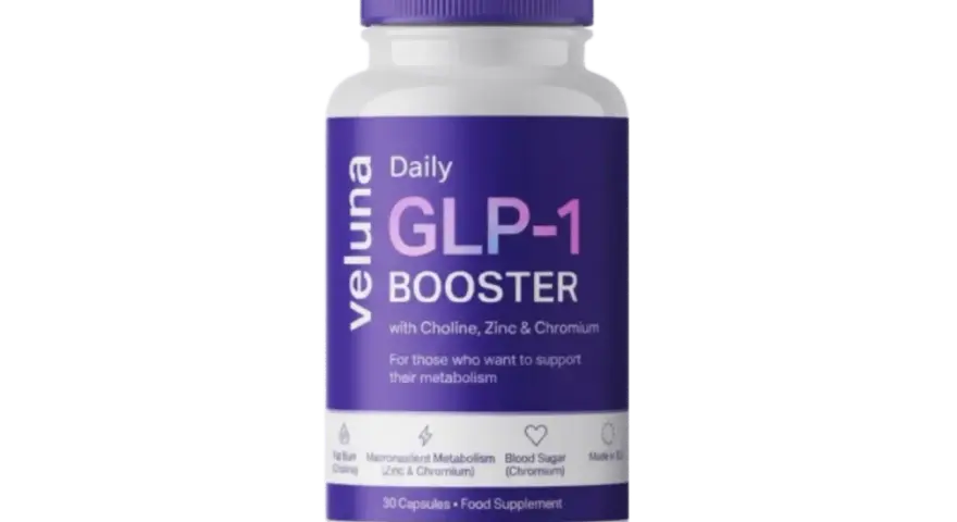 Veluna Daily GLP-1 Booster, ett receptfritt kosttillskott för metabolismstöd. Innehåller Choline, Zink & Chromium.