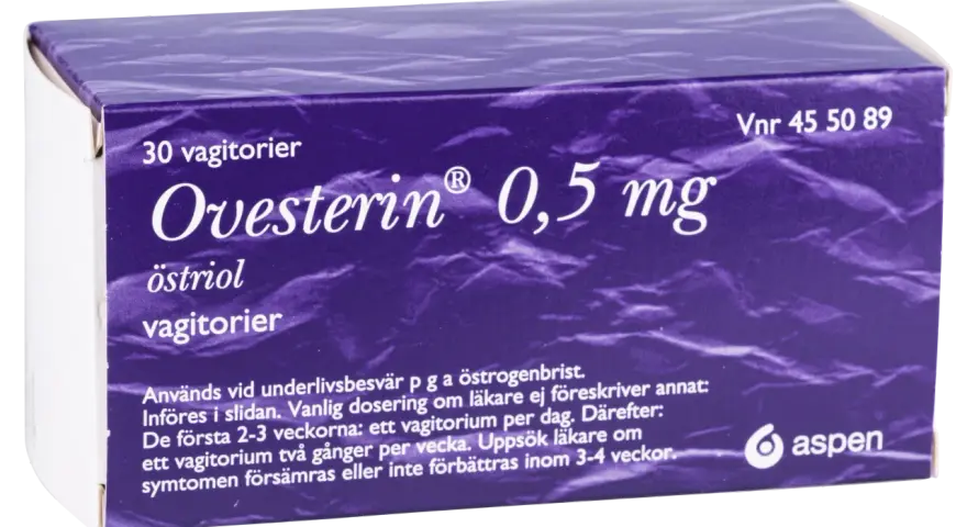 Ovesterin 0,5 mg vagitorier mot torra slemhinnor i hela kroppen. För behandling av underlivsbesvär vid östrogenbrist.