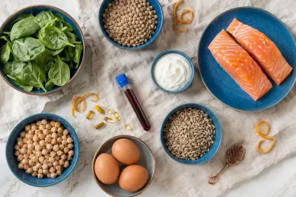 Mat som lax, ägg, spenat och solrosfrön kan hjälpa mot b-vitamin brist symptom.